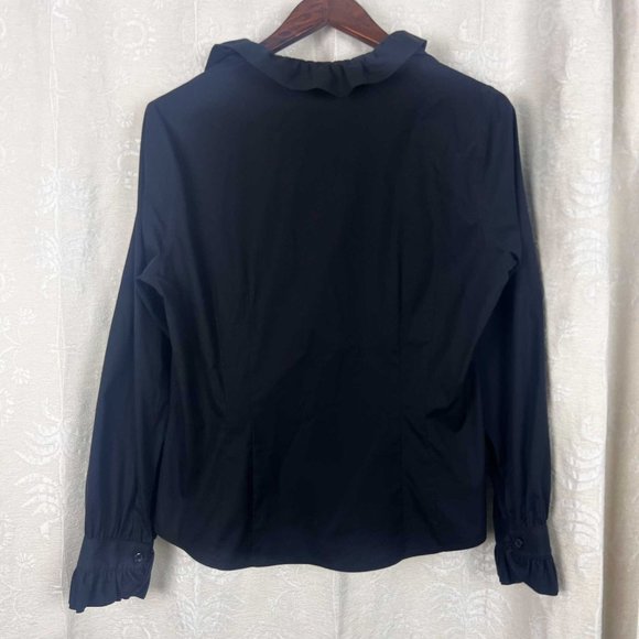 Brooks Brothers ruffle neck button down blouse black - Picture 3 of 6